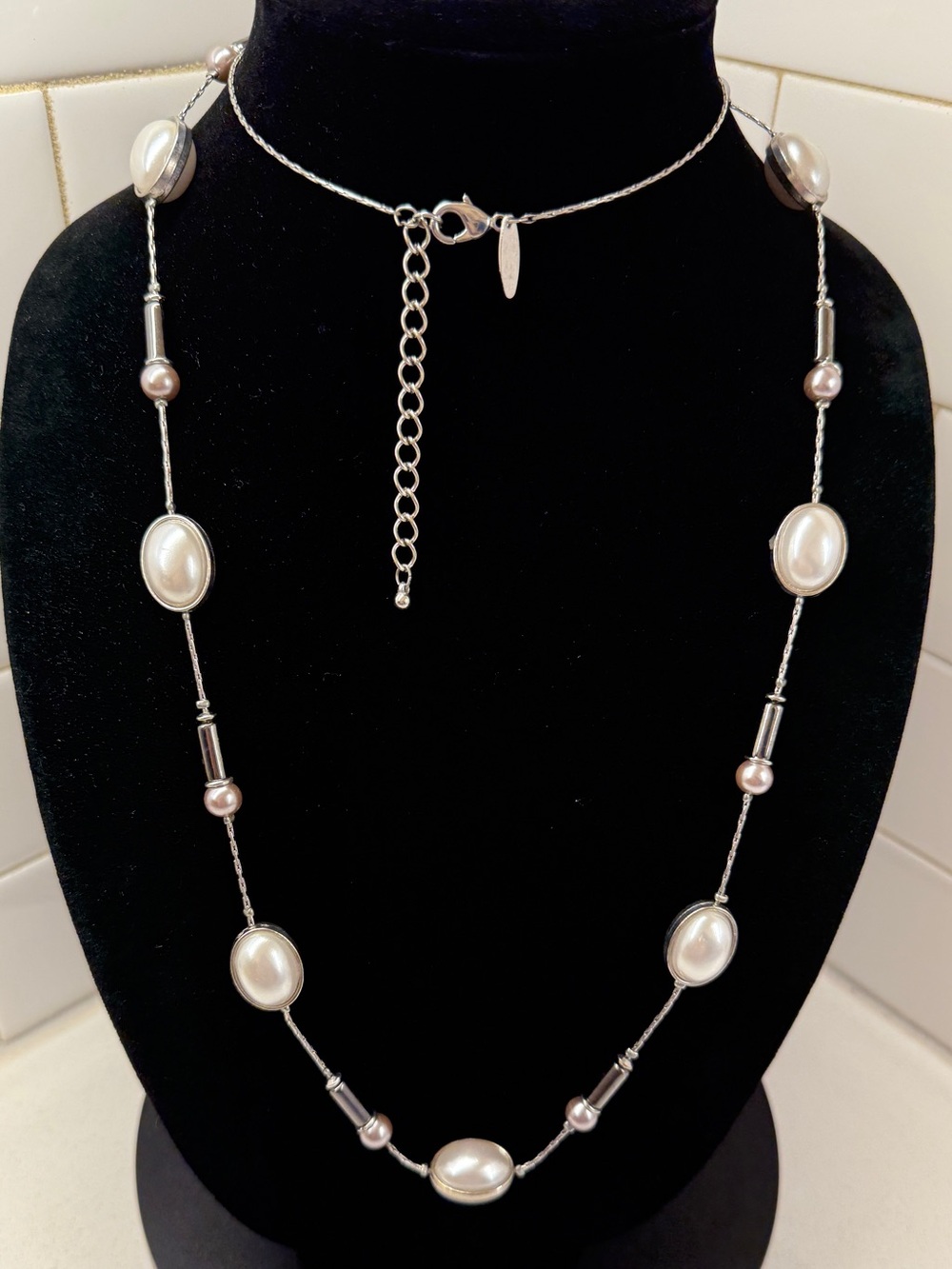 Pearl Station Necklace in White and Silver - Timeless Women's Jewelry